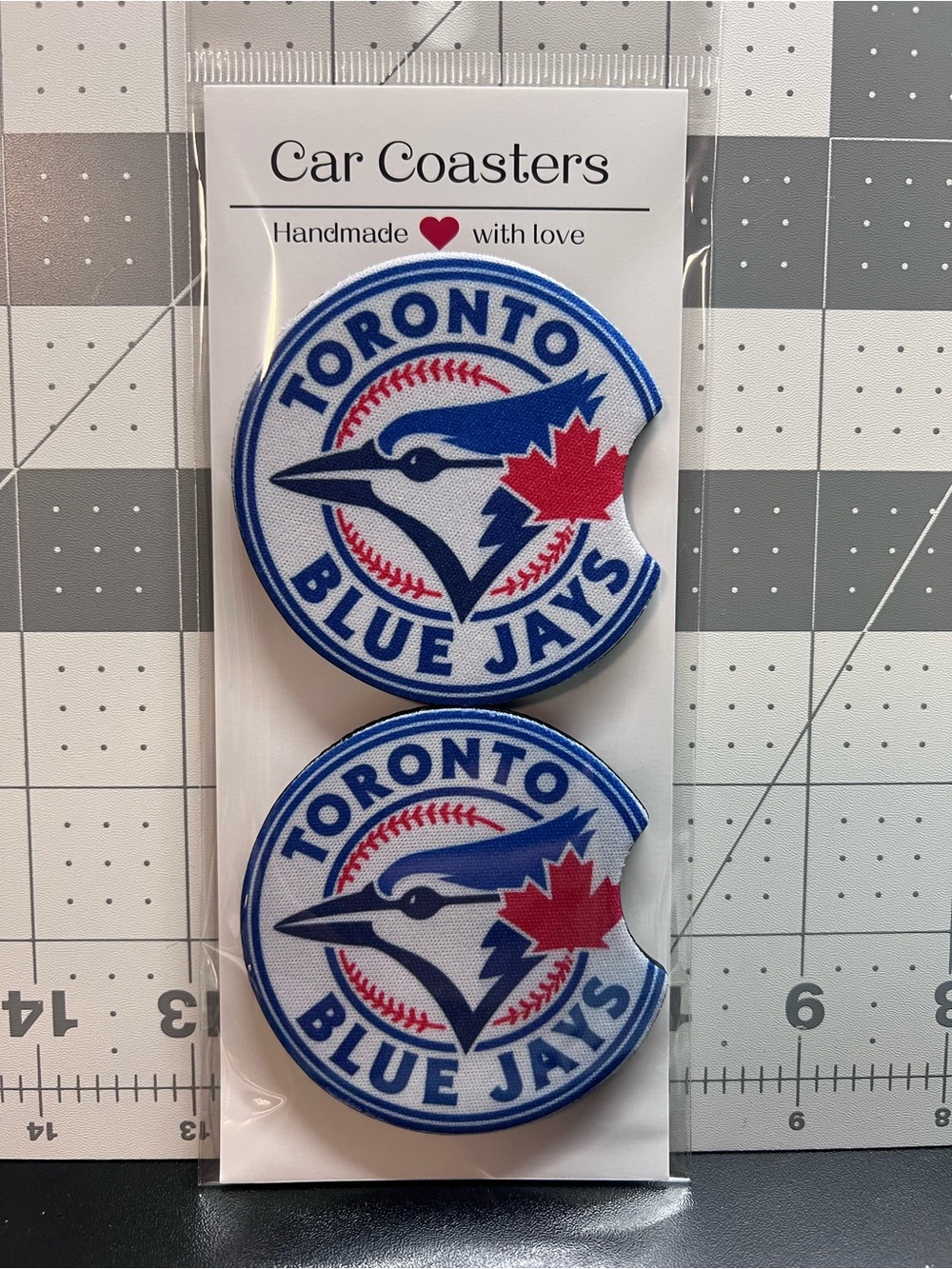 Toronto Blue Jays Red & Blue Car Coasters - Handmade